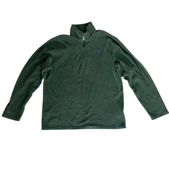 North Face Quarter Zip Green Fleece Pullover Sweater - Size Large - Picture 1 of 5